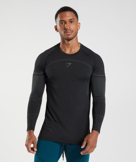 Gymshark 315 Long Sleeve T-shirts Herren Schwarz | AT-01-BPFK