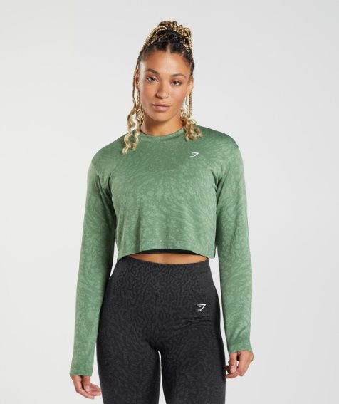 Gymshark Adapt Animal Seamless Long Sleeve Top T-shirts Damen Grün | AT-29-LMRW