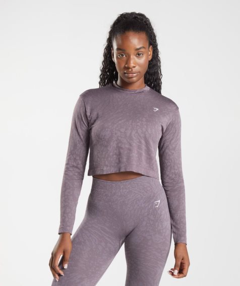 Gymshark Adapt Animal Seamless Long Sleeve Top T-shirts Damen Lila | AT-68-XTMF