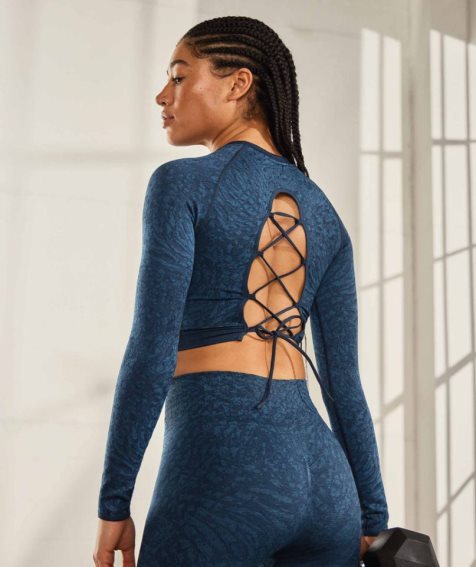 Gymshark Adapt Animal Seamless Spitze Up Back Kurz Geschnittene Oberteile Damen Navy | AT-45-DFSO