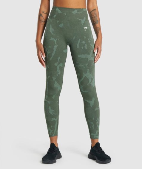 Gymshark Adapt Camo Seamless Leggings Damen Grün | AT-74-FJOA