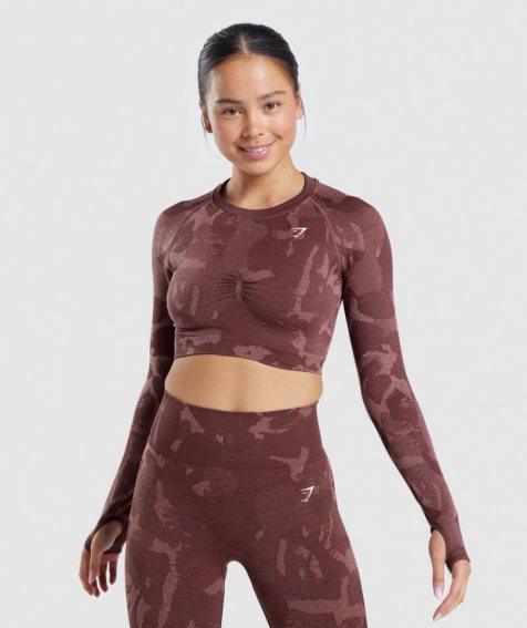 Gymshark Adapt Camo Seamless Long Sleeve Kurz Geschnittene Oberteile Damen Braun | AT-09-DIKE