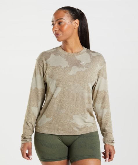 Gymshark Adapt Camo Seamless Long Sleeve Top T-shirts Damen Grau | AT-83-OLAY