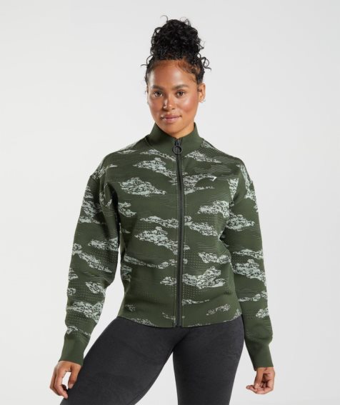 Gymshark Adapt Camo Seamless Track Jacke Damen Dunkelgrün | AT-18-KZTS