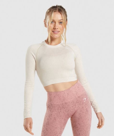 Gymshark Adapt Fleck Seamless Long Sleeve Kurz Geschnittene Oberteile Damen Weiß | AT-31-TQBY