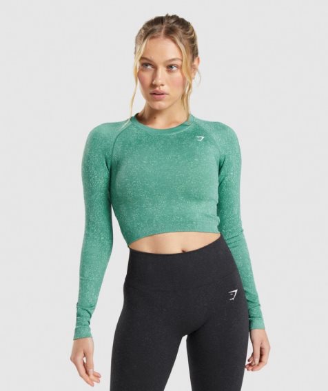 Gymshark Adapt Fleck Seamless Long Sleeve Kurz Geschnittene Oberteile Damen Grün | AT-38-IRGP