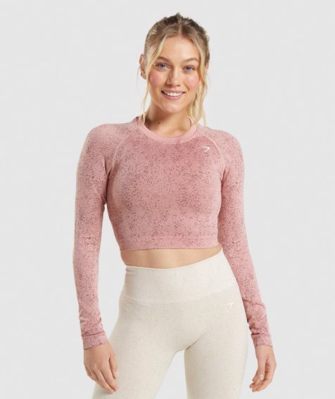 Gymshark Adapt Fleck Seamless Long Sleeve Kurz Geschnittene Oberteile Damen Rosa | AT-75-BYHI