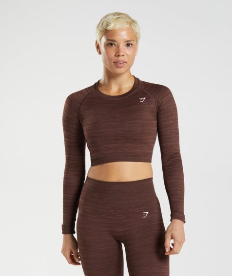 Gymshark Adapt Marl Seamless Long Sleeve Kurz Geschnittene Oberteile Damen Dunkelbraun | AT-57-ICTB