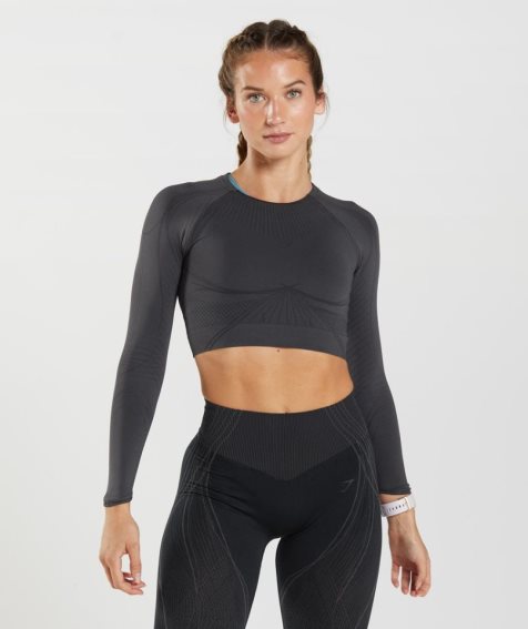 Gymshark Apex Seamless Kurz Geschnittene Oberteile Damen Schwarz | AT-57-BJIY