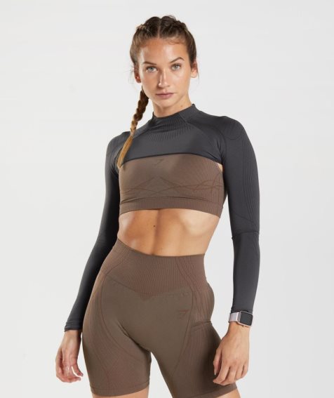 Gymshark Apex Seamless Shrug Sweatshirts Damen Schwarz | AT-06-QKXA