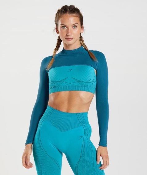 Gymshark Apex Seamless Shrug Sweatshirts Damen Türkis | AT-39-CKQH