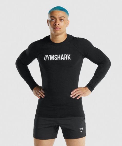 Gymshark Apollo Long Sleeve T-shirts Herren Schwarz | AT-75-ZQPB