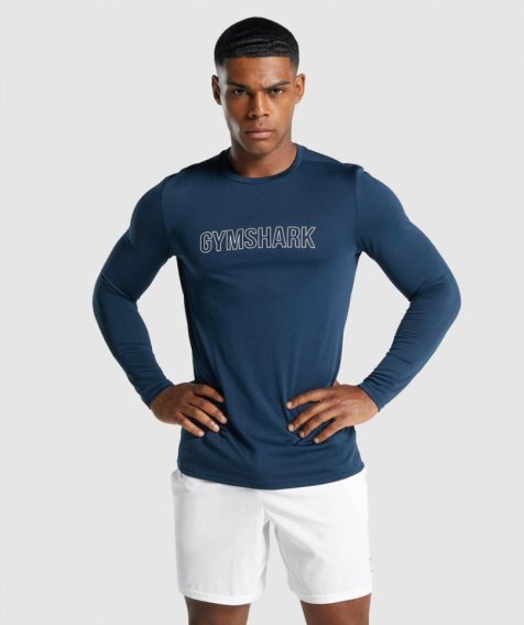 Gymshark Arrival Long Sleeve Graphic T-shirts Herren Navy | AT-61-TEPN