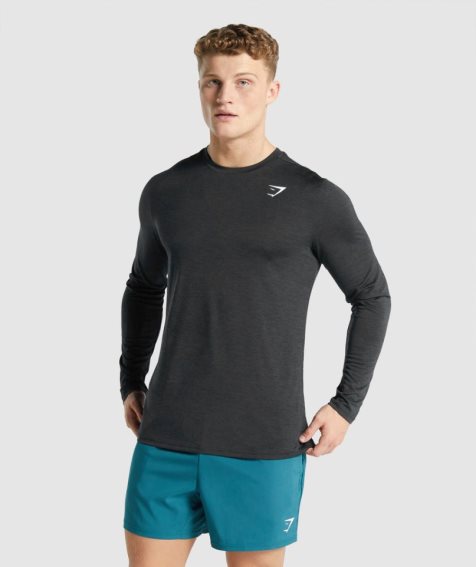 Gymshark Arrival Marl Long Sleeve T-shirts Herren Schwarz | AT-21-YFVB