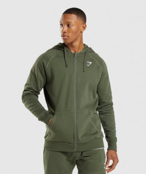 Gymshark Crest Zip Up Hoodie Herren Olivgrün | AT-69-CHTM