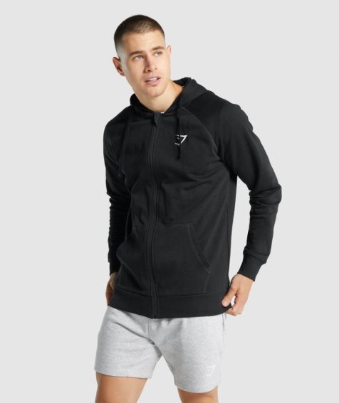 Gymshark Crest Zip Up Hoodie Herren Schwarz | AT-15-TBIR