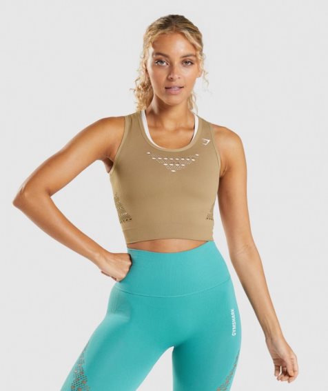 Gymshark Energy Seamless Kurz Geschnittene Oberteile Damen Hellbraun | AT-86-WMKD