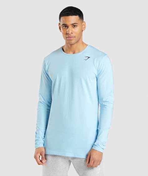 Gymshark Essential Long Sleeve T-shirts Herren Hellblau | AT-08-ERLF