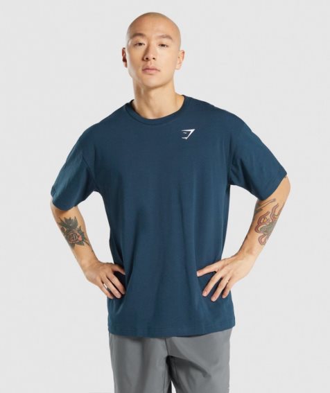 Gymshark Essential Oversized T-shirts Herren Navy | AT-05-DCFB