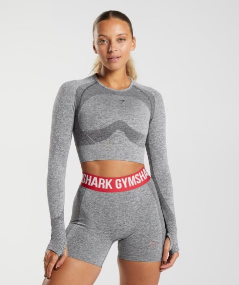 Gymshark Flex Long Sleeve Kurz Geschnittene Oberteile Damen Grau | AT-08-JZNK