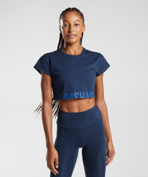 Gymshark Fraction Kurz Geschnittene Oberteile Damen Navy | AT-78-IHWZ