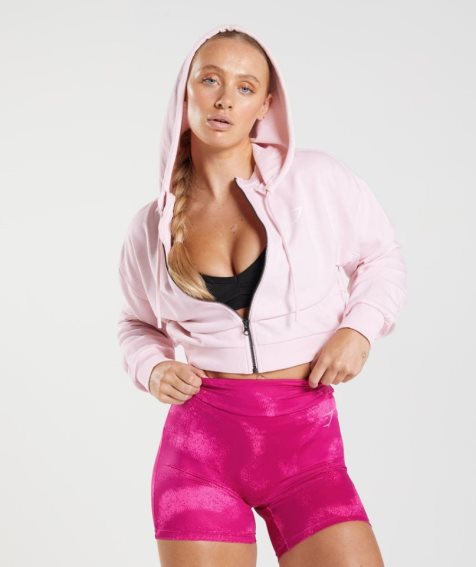 Gymshark GS Power Cropped Zip Hoodie Damen Rosa | AT-80-YZGJ