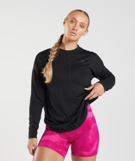 Gymshark GS Power Long Sleeve T-shirts Damen Schwarz | AT-75-VOEC