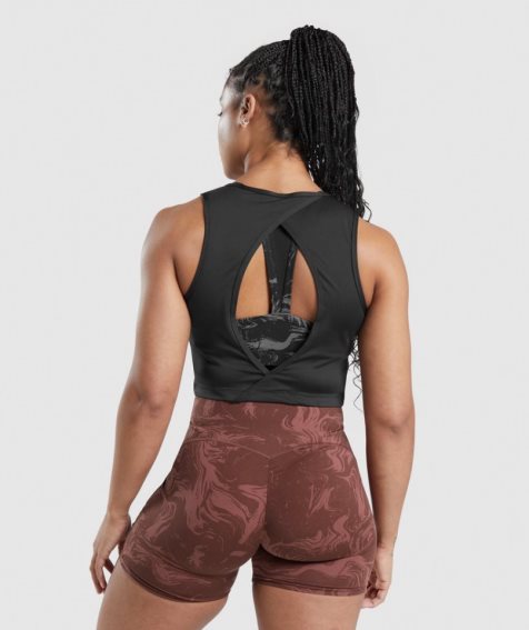 Gymshark GS Power Open Back Cropped Muskelshirt Damen Schwarz | AT-27-BEDI