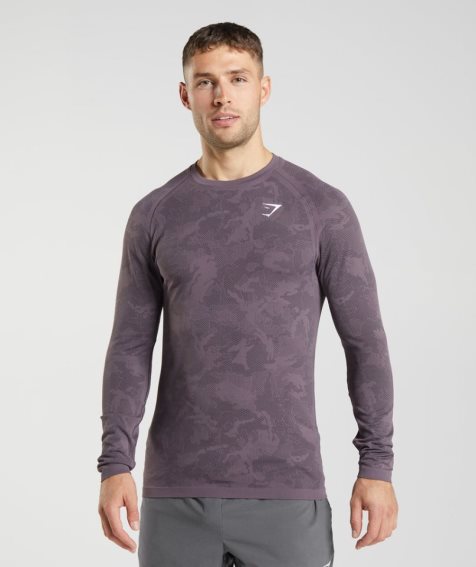 Gymshark Geo Seamless Long Sleeve T-shirts Herren Lila | AT-08-IDBX