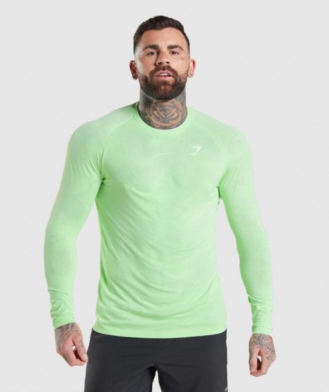 Gymshark Geo Seamless Long Sleeve T-shirts Herren Hellgrün | AT-17-LDFA