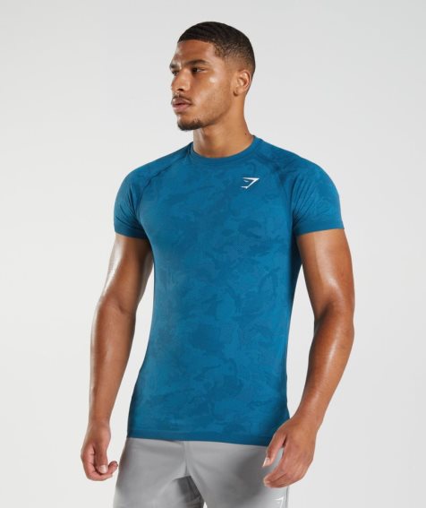 Gymshark Geo Seamless T-shirts Herren Blau | AT-19-AHMC