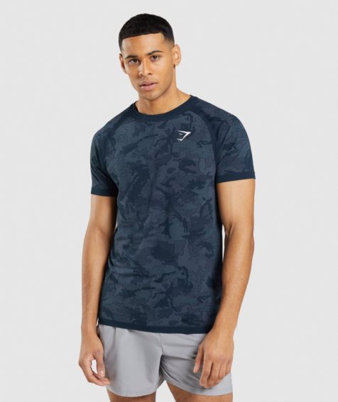 Gymshark Geo Seamless T-shirts Herren Navy | AT-21-POBE