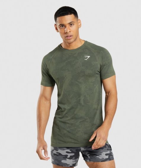 Gymshark Geo Seamless T-shirts Herren Olivgrün | AT-31-DIGP