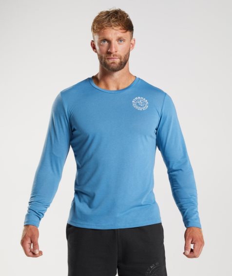 Gymshark Legacy Long Sleeve T-shirts Herren Blau | AT-93-EDBJ