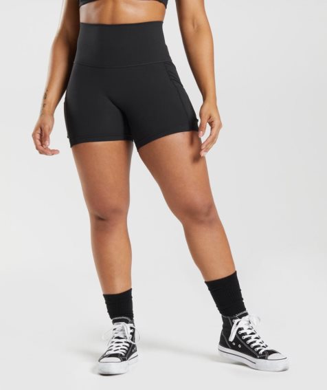 Gymshark Legacy Ruched Tight Kurze Hose Damen Schwarz | AT-79-TQKU