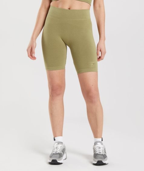 Gymshark Pause Seamless Cycling Kurze Hose Damen Olivgrün | AT-13-KRND