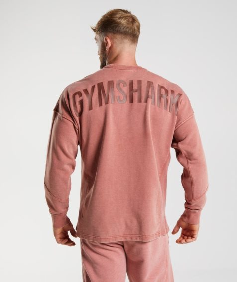 Gymshark Power Washed Crew Sweatshirts Herren Rosa | AT-51-WRQC