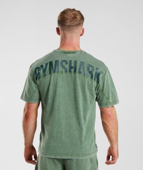 Gymshark Power Washed T-shirts Herren Grün | AT-21-ZFUP