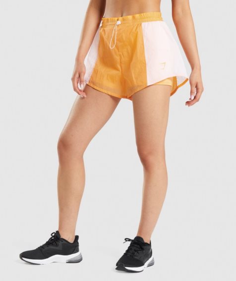 Gymshark Pulse 2 in 1 Kurze Hose Damen Orange Weiß | AT-57-CYVU