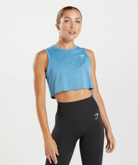 Gymshark Sport Crop Muskelshirt Damen Blau | AT-34-ZRSM