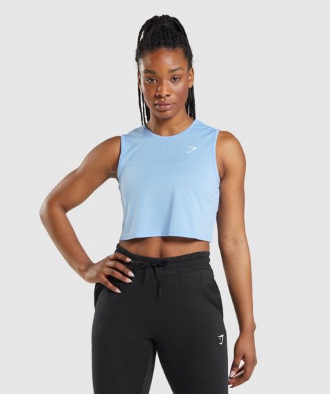 Gymshark Sport Crop Muskelshirt Damen Blau | AT-76-KXSW