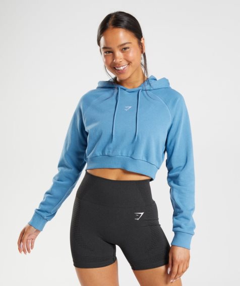 Gymshark Sport Cropped Hoodie Damen Blau | AT-08-YJXA