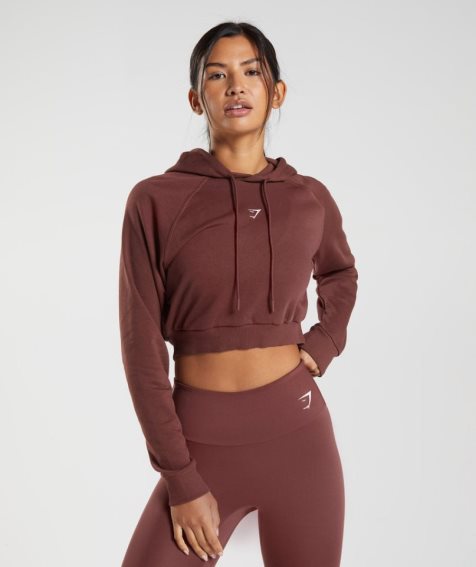 Gymshark Sport Cropped Hoodie Damen Dunkelbraun | AT-91-YDSE