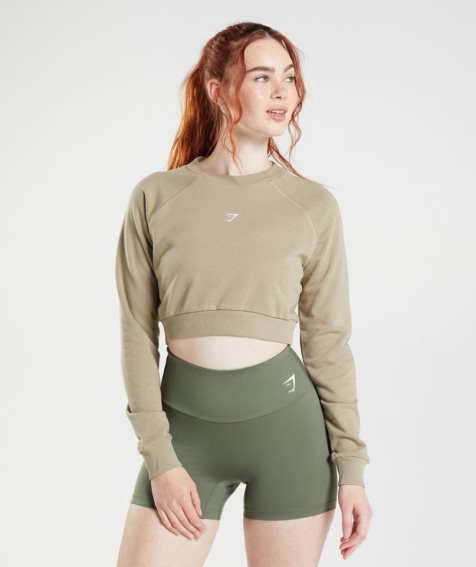 Gymshark Sport Cropped Sweatshirts Damen Beige | AT-20-WYLE