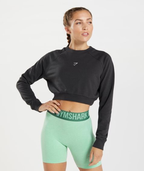 Gymshark Sport Cropped Sweatshirts Damen Schwarz | AT-81-WUOI