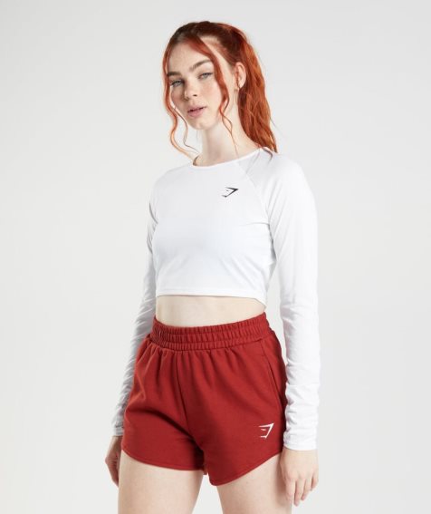 Gymshark Sport Long Sleeve Kurz Geschnittene Oberteile Damen Weiß | AT-57-DUFW