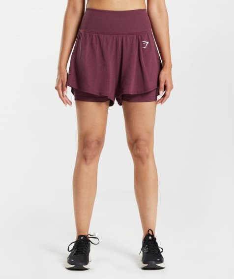 Gymshark Vital Seamless 2.0 2-in-1 Kurze Hose Damen Bordeaux | AT-13-ZPCH