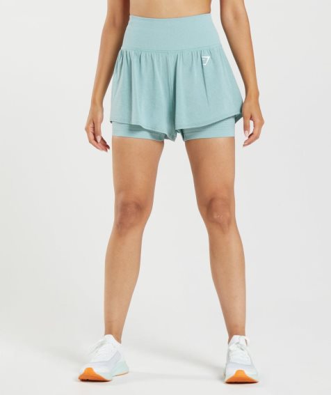 Gymshark Vital Seamless 2.0 2-in-1 Kurze Hose Damen Hellblau | AT-72-MFCO