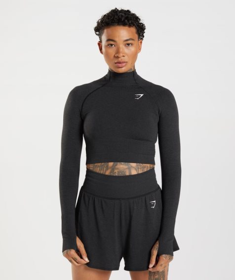 Gymshark Vital Seamless 2.0 High Neck Midi Kurz Geschnittene Oberteile Damen Schwarz | AT-52-HDYG