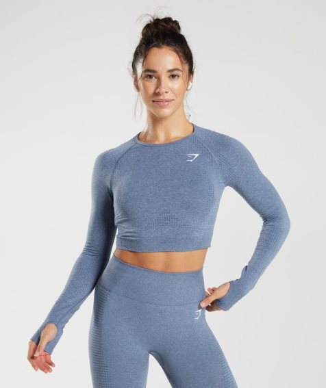 Gymshark Vital Seamless 2.0 Kurz Geschnittene Oberteile Damen Blau | AT-38-MRNU